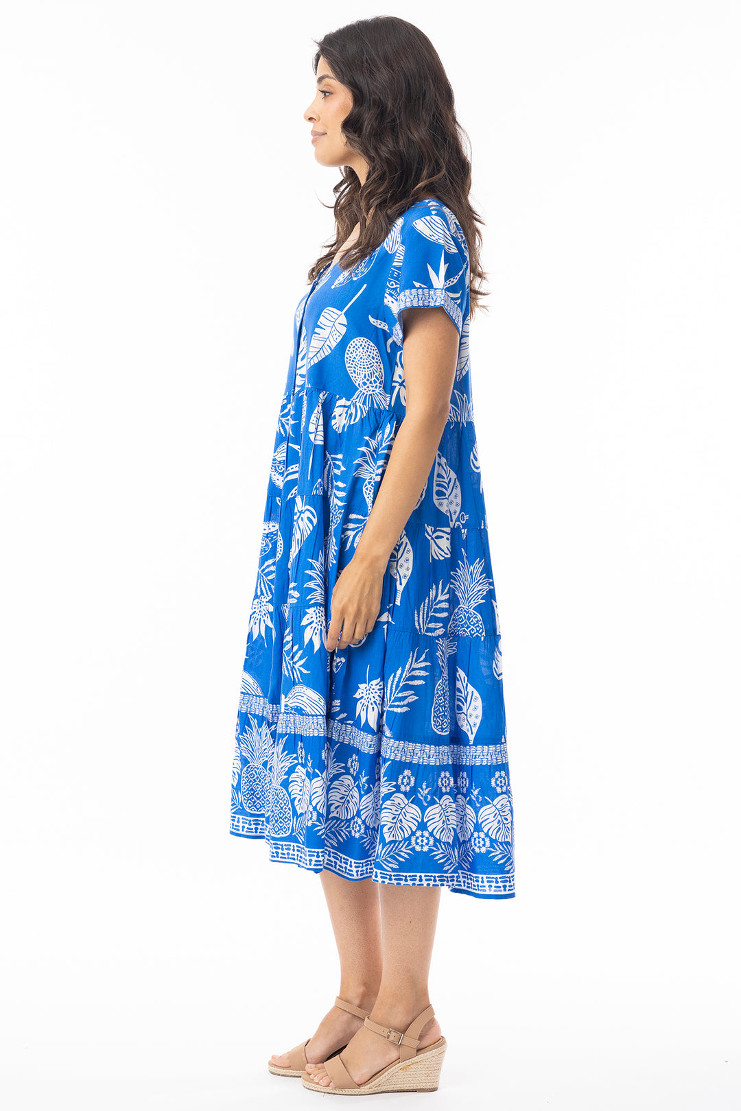 Orientique 10060 Blue Comodoro Print Short Sleeve Dress