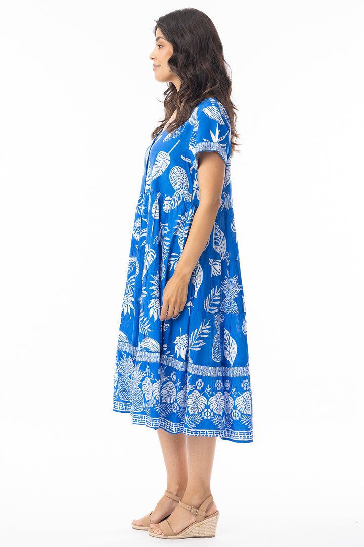 Orientique 10060 Blue Comodoro Print Short Sleeve Dress