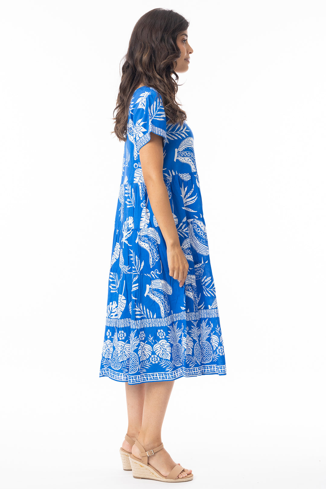 Orientique 10060 Blue Comodoro Print Short Sleeve Dress