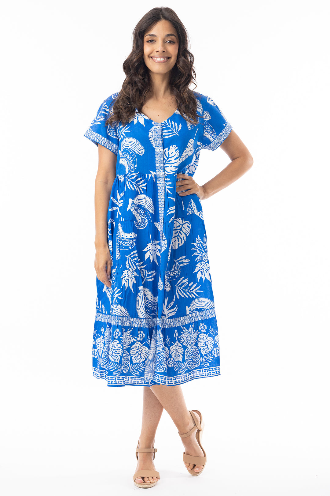 Orientique 10060 Blue Comodoro Print Short Sleeve Dress