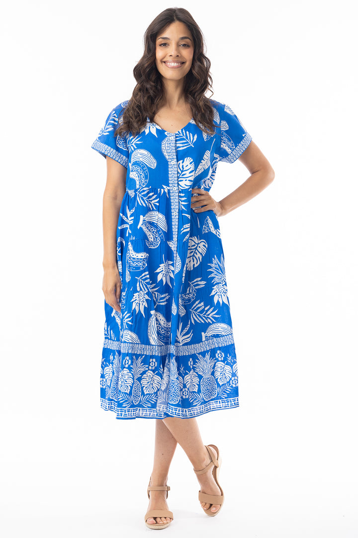 Orientique 10060 Blue Comodoro Print Short Sleeve Dress