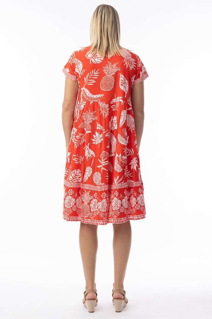 Orientique 10066 Red Comodoro Print Short Sleeve Dress