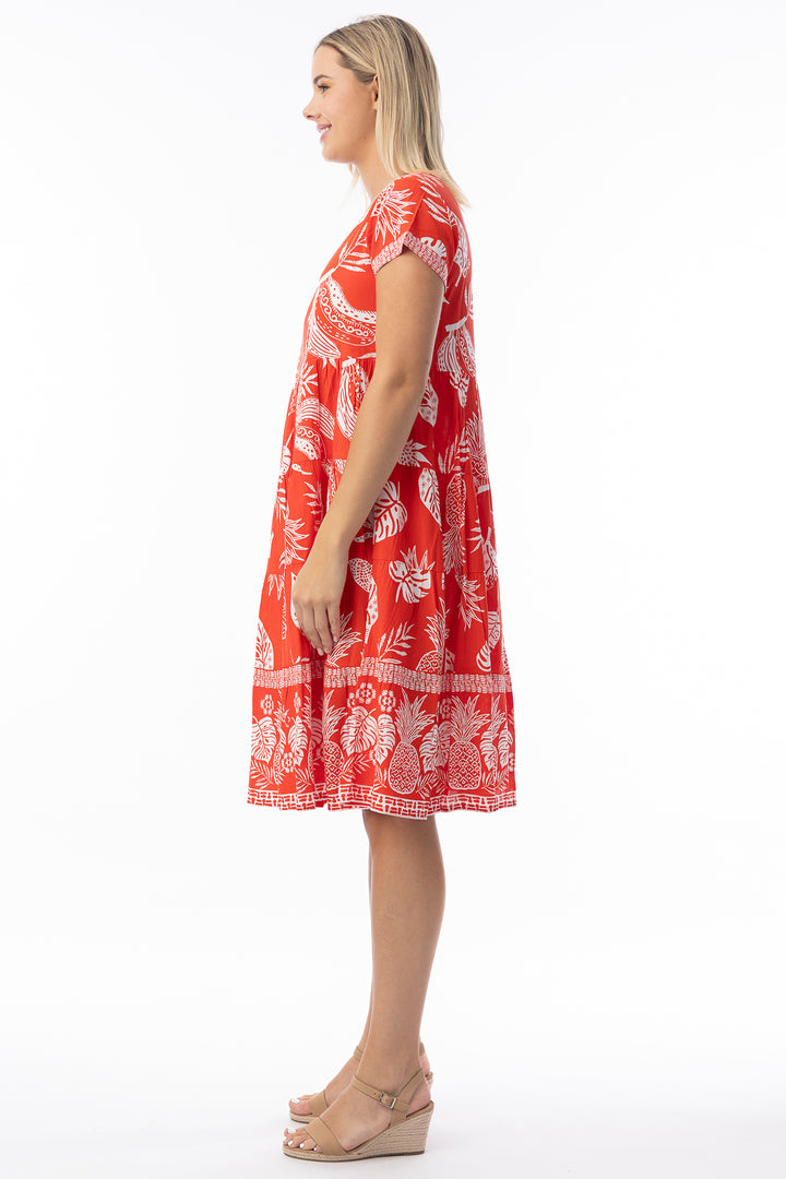 Orientique 10066 Red Comodoro Print Short Sleeve Dress