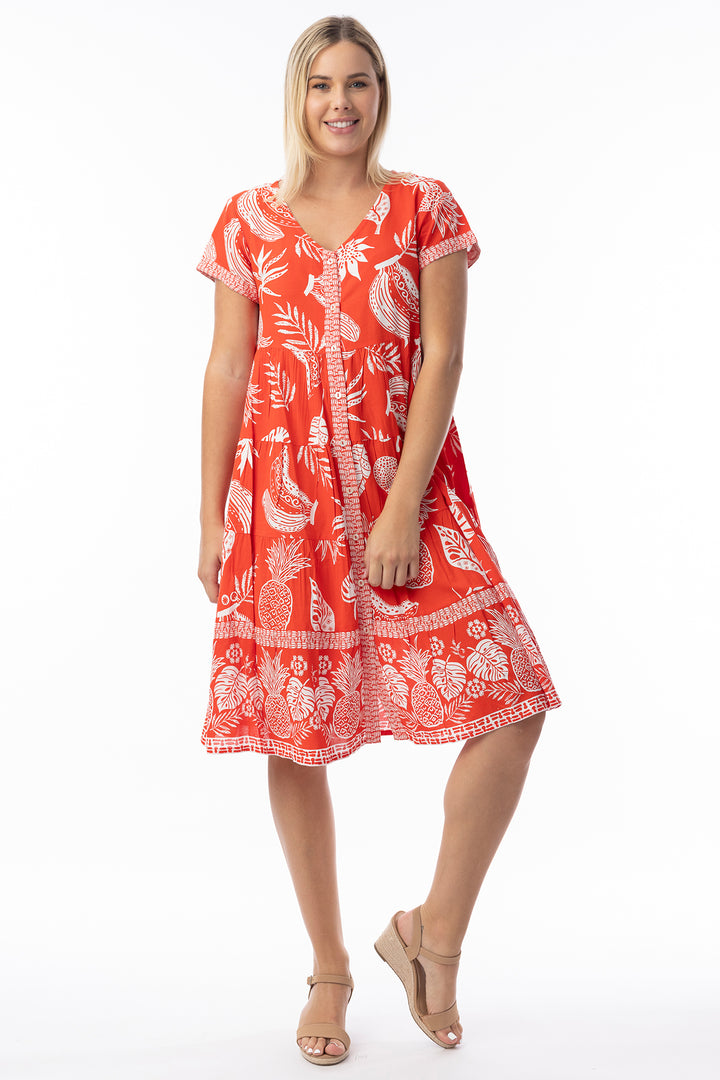 Orientique 10066 Red Comodoro Print Short Sleeve Dress