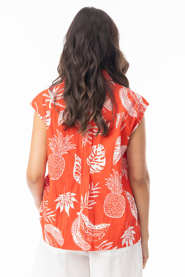 Orientique 12265 Red Comodoro Print Cap Sleeve Top