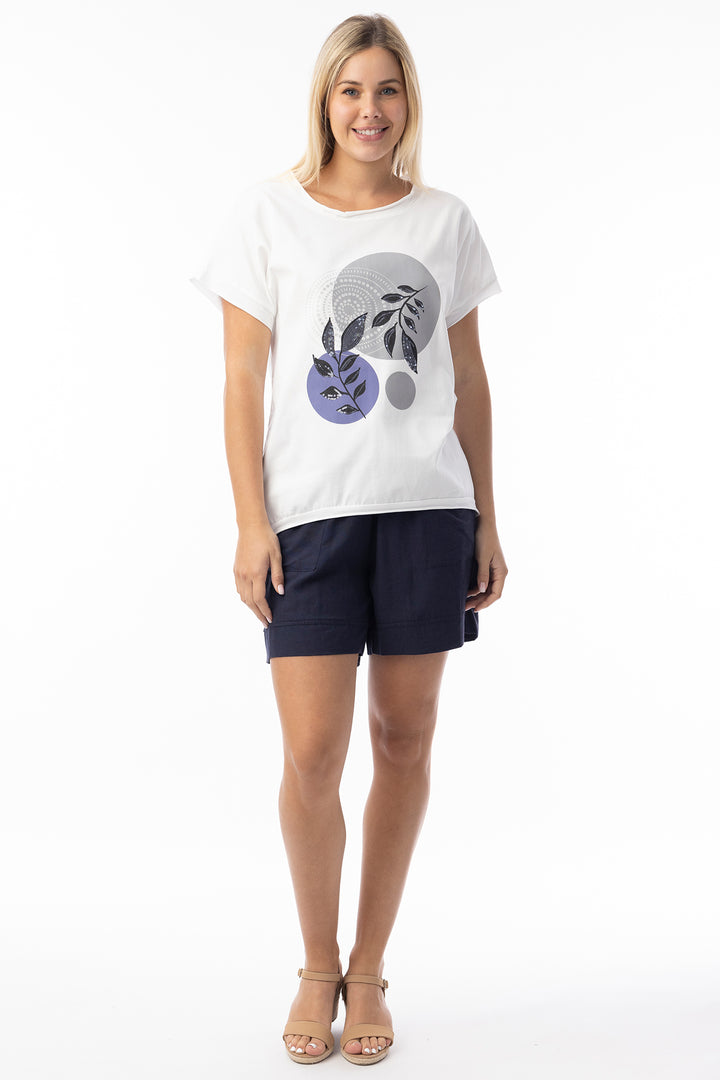Orientique 12275 White Circles Print Sequin Detail T-Shirt
