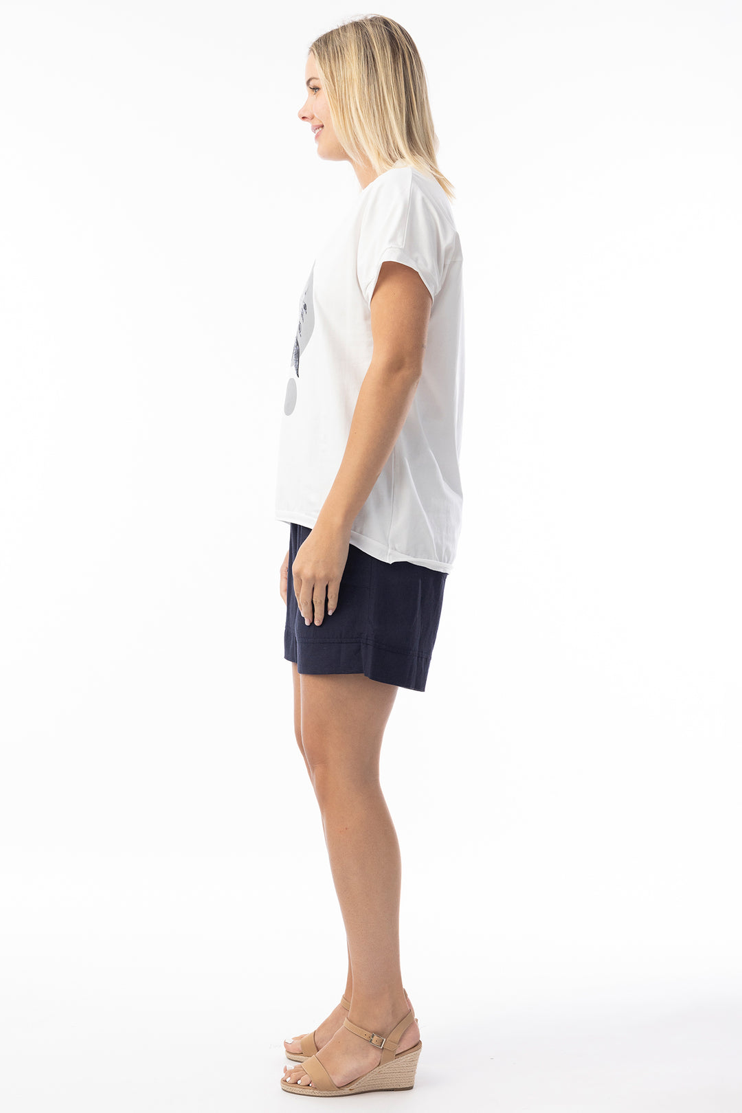 Orientique 12275 White Circles Print Sequin Detail T-Shirt
