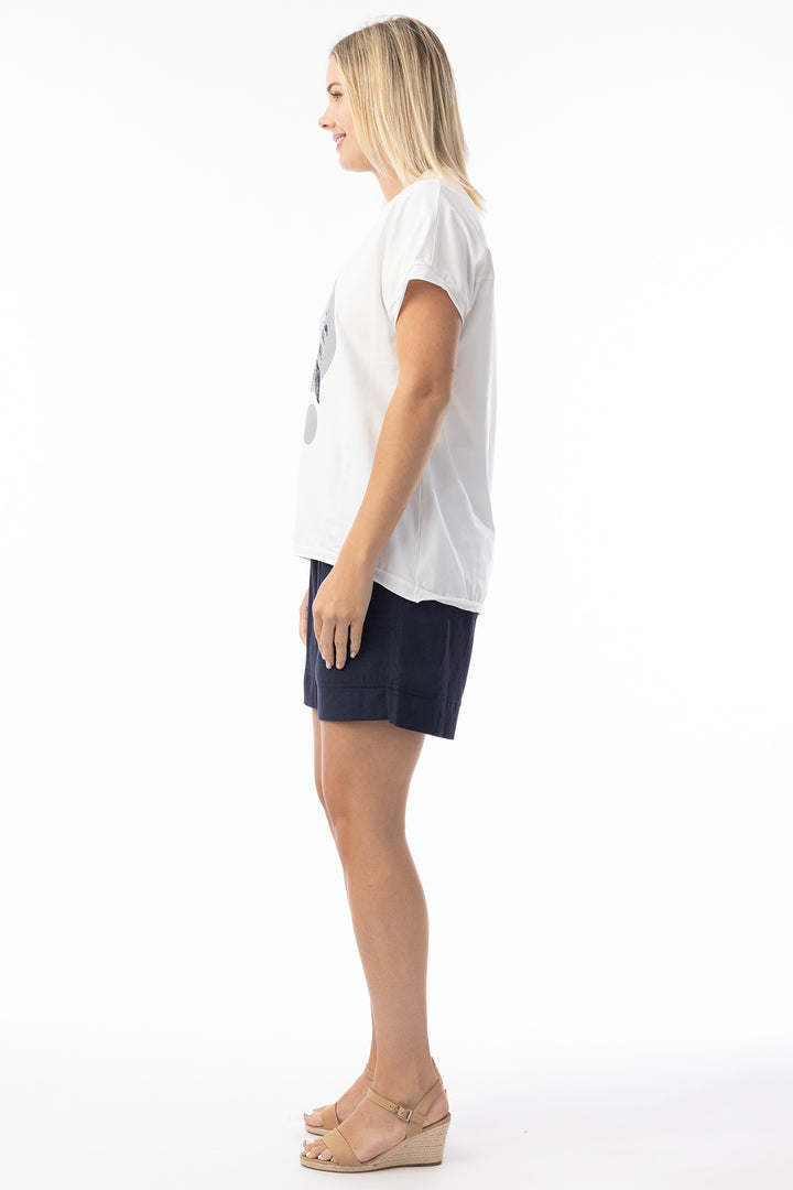 Orientique 12275 White Circles Print Sequin Detail T-Shirt