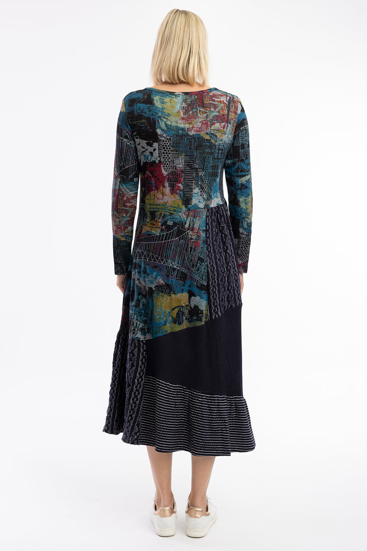 Orientique 20085 Navy New York New York Maxi Patch Dress