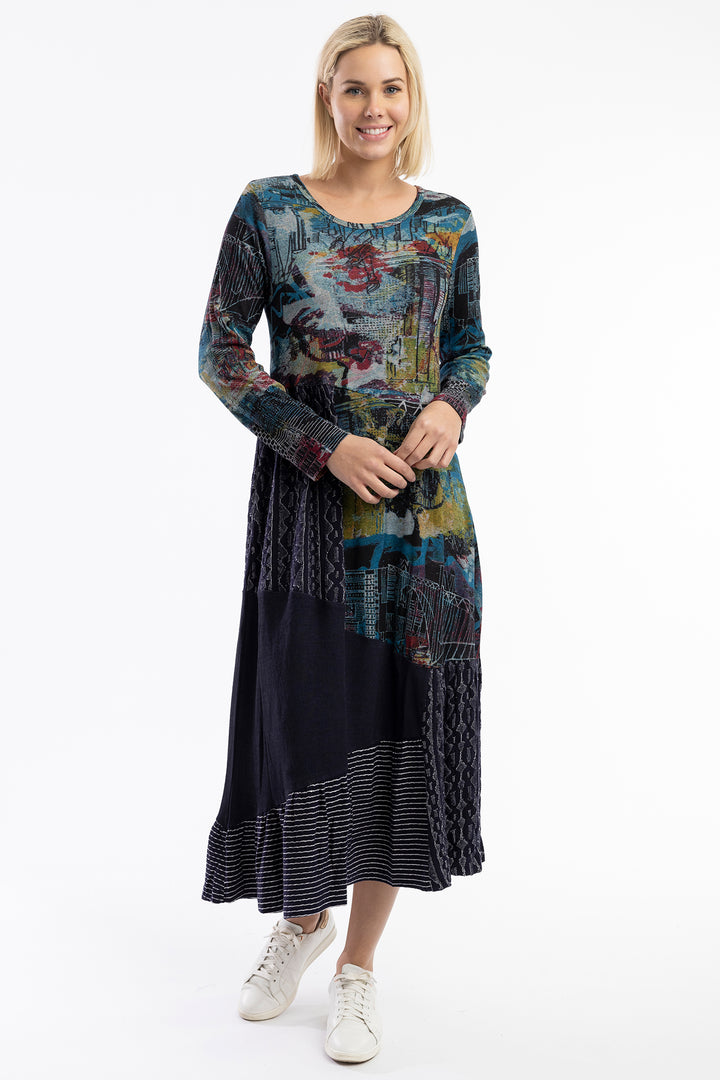 Orientique 20085 Navy New York New York Maxi Patch Dress