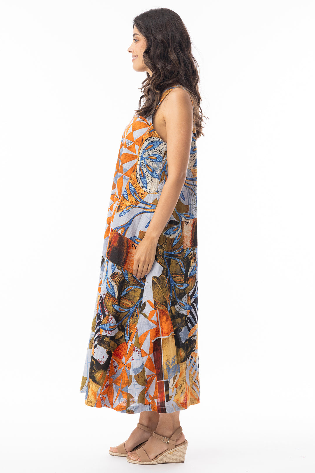 Orientique 20146 Orange Wyndham Print Sleeveless Maxi Dress