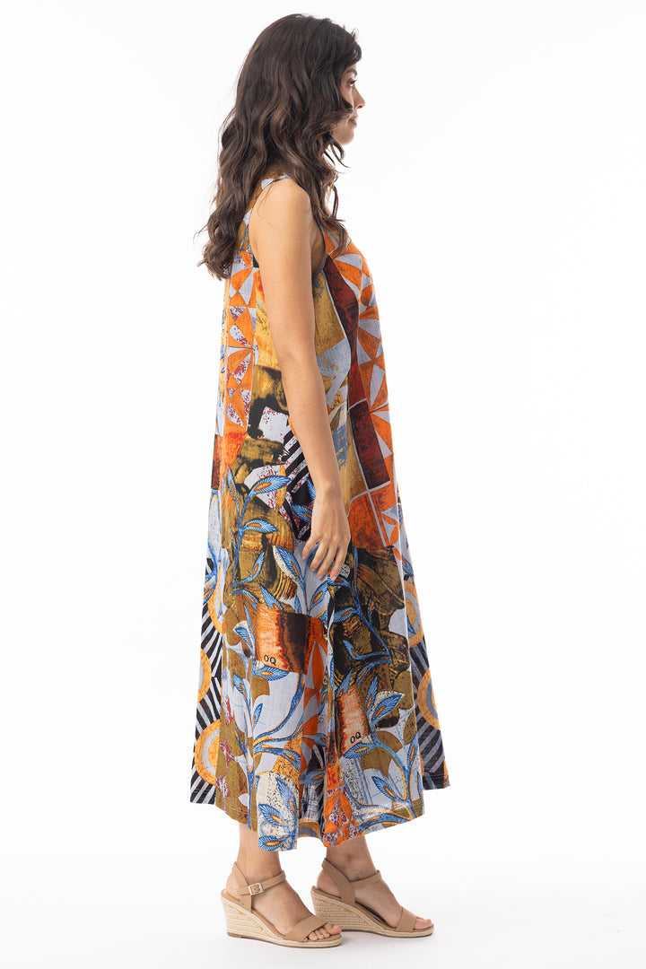 Orientique 20146 Orange Wyndham Print Sleeveless Maxi Dress