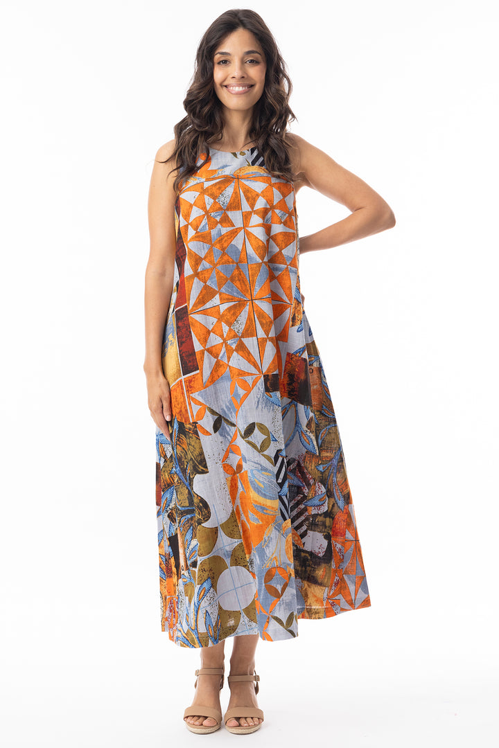 Orientique 20146 Orange Wyndham Print Sleeveless Maxi Dress