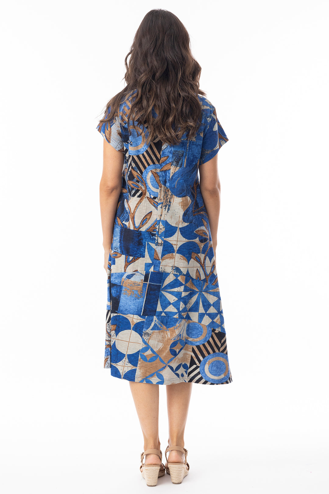 Orientique 20147 Blue Wyndham Print Flair Shift Dress