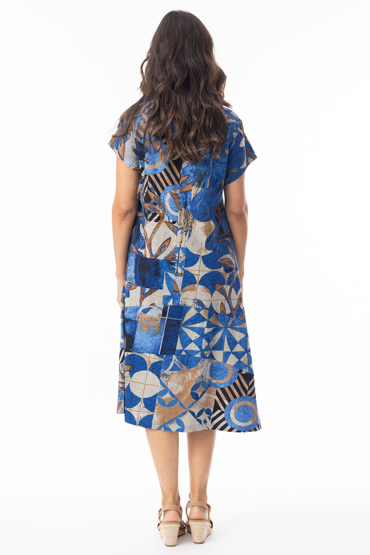 Orientique 20147 Blue Wyndham Print Flair Shift Dress