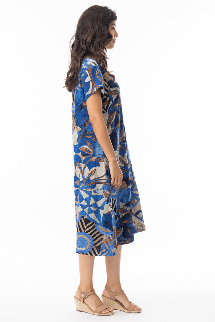 Orientique 20147 Blue Wyndham Print Flair Shift Dress