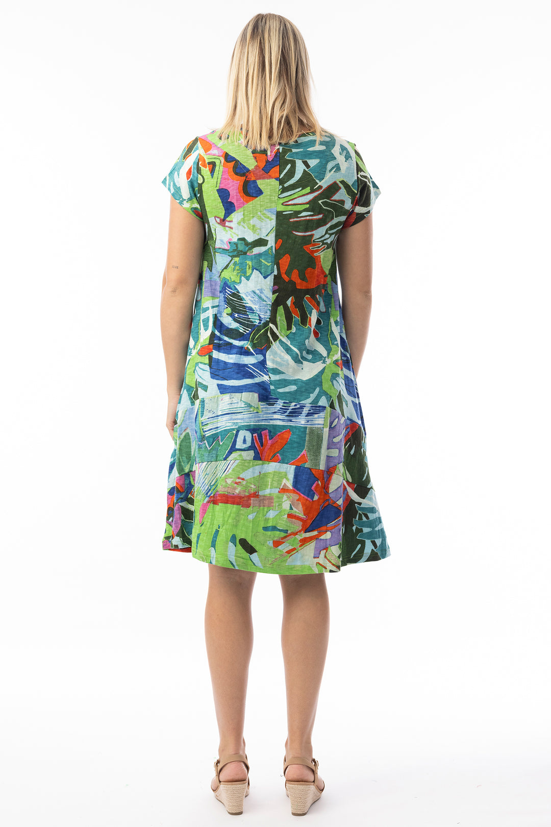 Orientique 20152LB Blue Leaves Print T-Shirt Shift Dress
