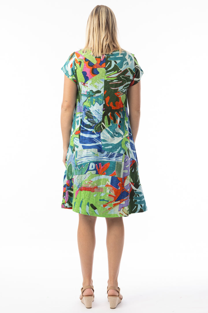 Orientique 20152LB Blue Leaves Print T-Shirt Shift Dress