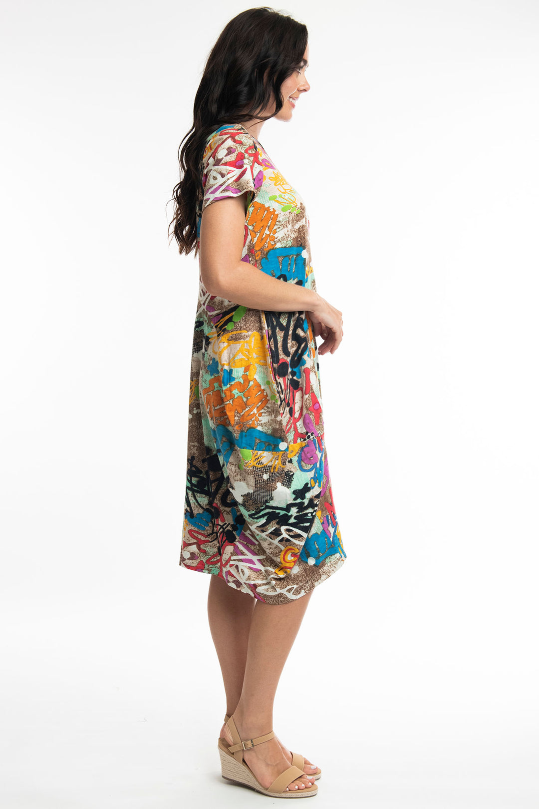 Orientique 21070 Rineia Short Sleeve Bubble Hem Dress - Experience Boutique