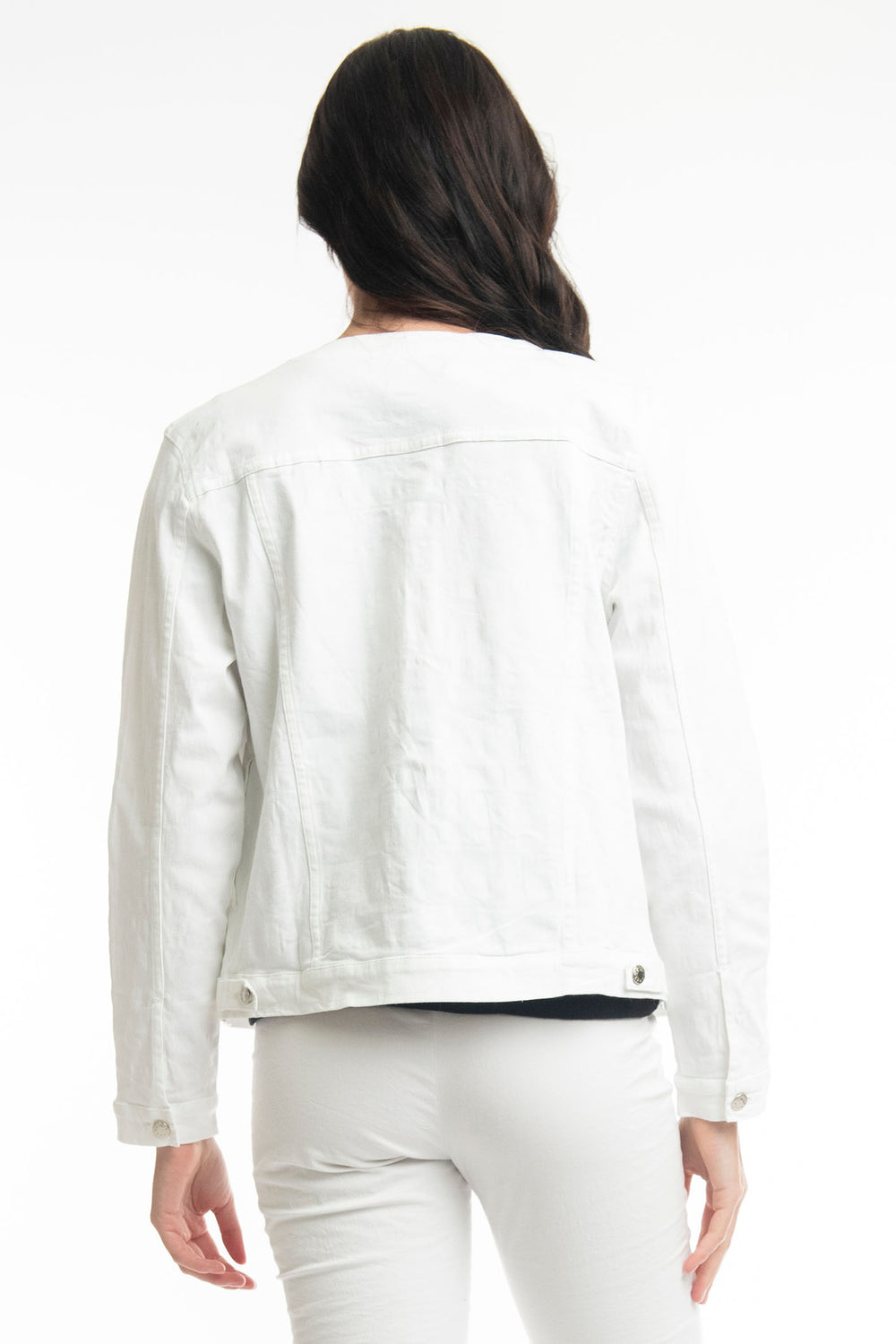 Orientique 22882 Off White Collarless Denim Jacket - Experience Boutique