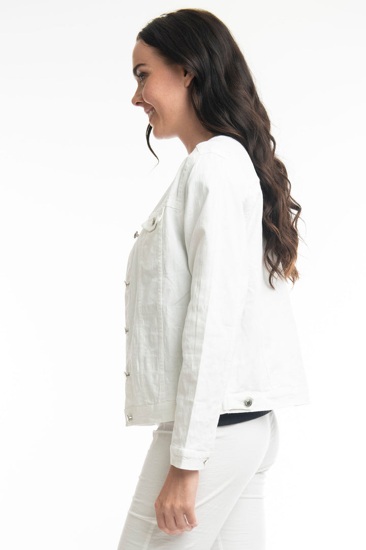 Orientique 22882 Off White Collarless Denim Jacket - Experience Boutique