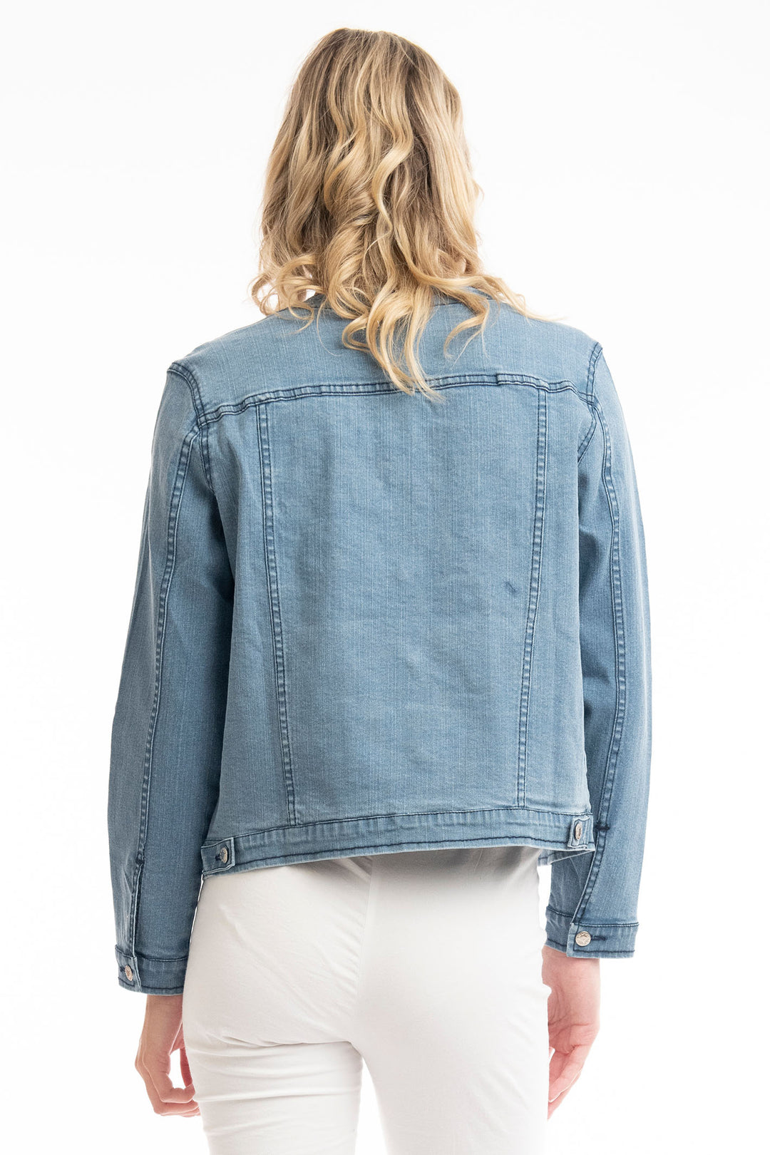 Orientique 22882 Washed Blue Collarless Denim Jacket - Experience Boutique