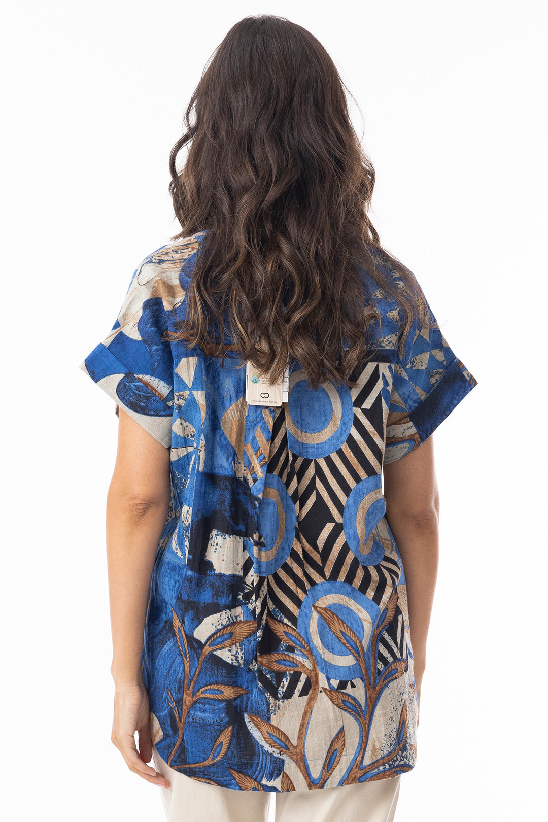 Orientique 23091 Blue Wyndham Print Half Placket Top
