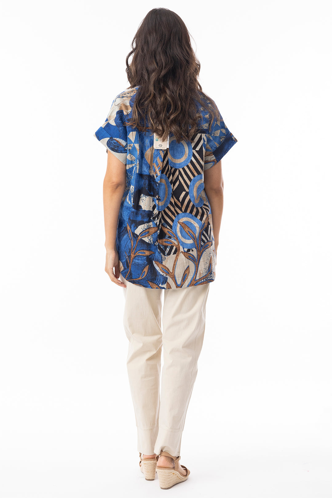 Orientique 23091 Blue Wyndham Print Half Placket Top