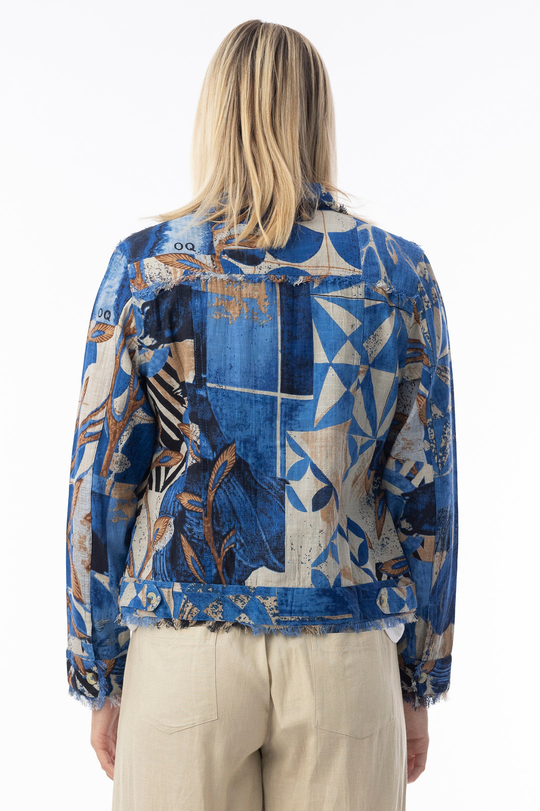 Orientique 23093 Blue Wyndham Print Frayed Edge Jacket