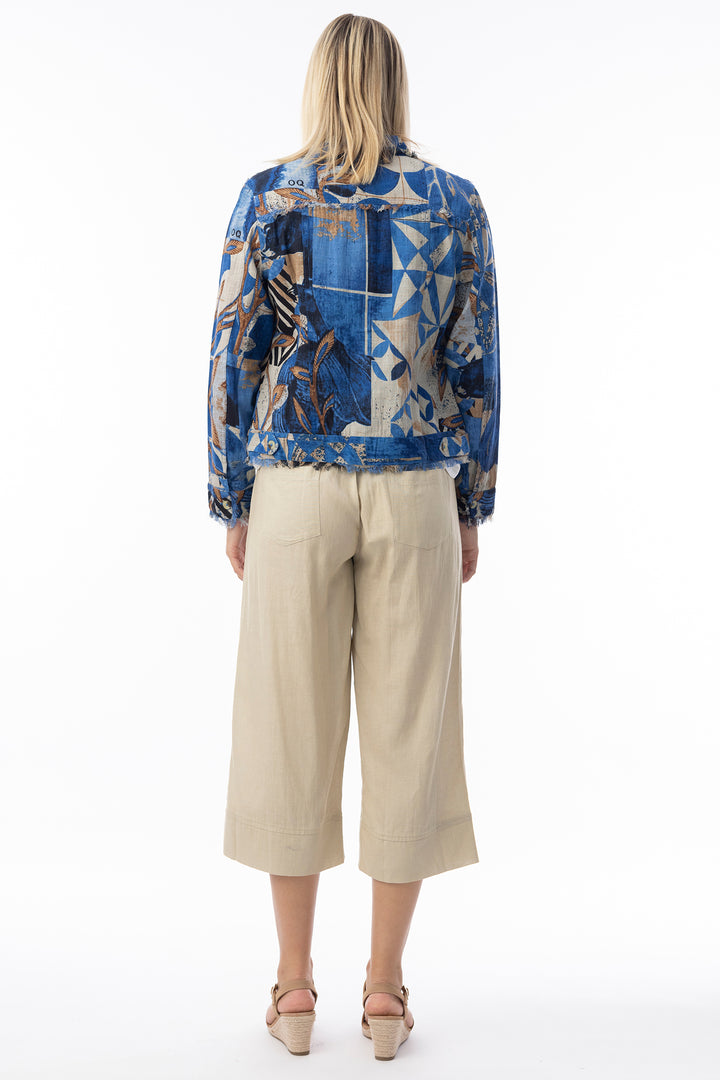 Orientique 23093 Blue Wyndham Print Frayed Edge Jacket