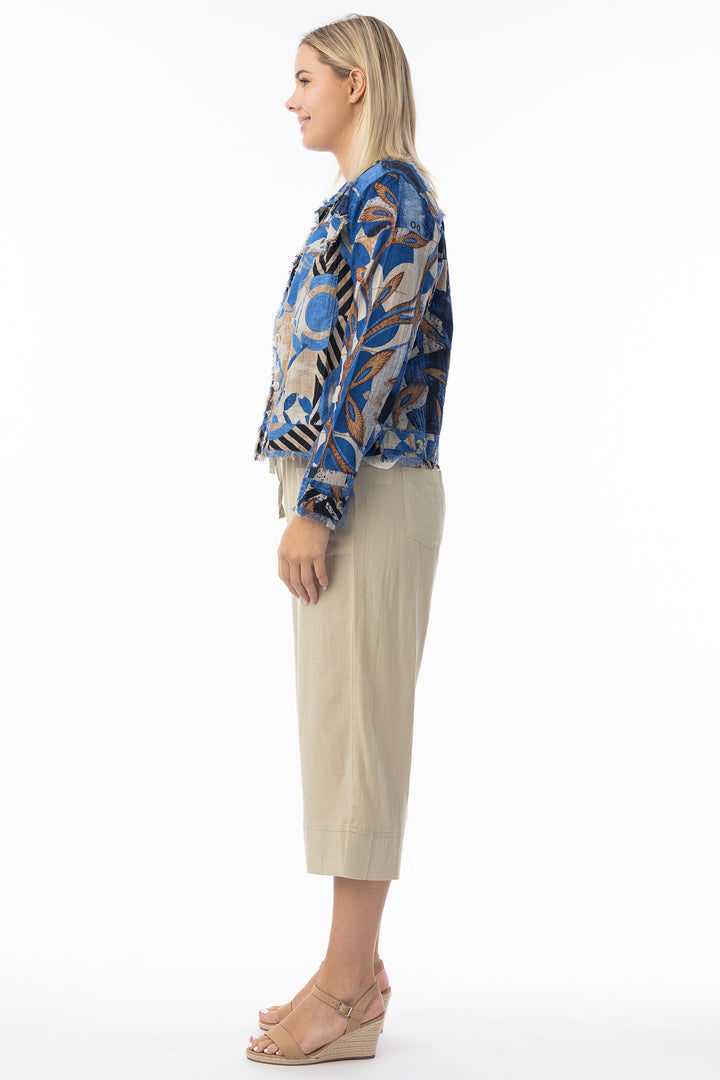 Orientique 23093 Blue Wyndham Print Frayed Edge Jacket