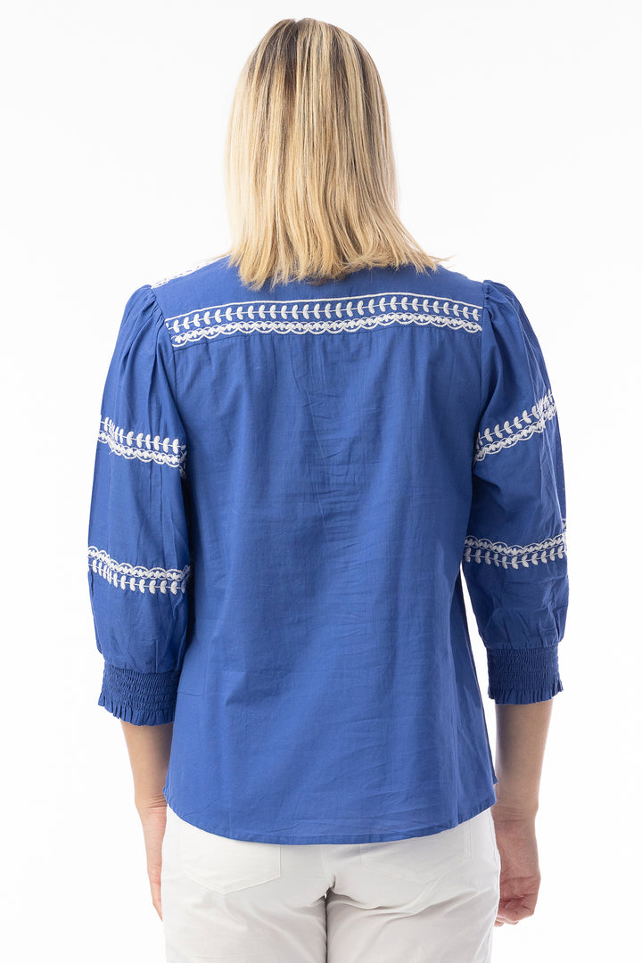 Orientique 32456 Blue Okayama Essentials Embroidered Top