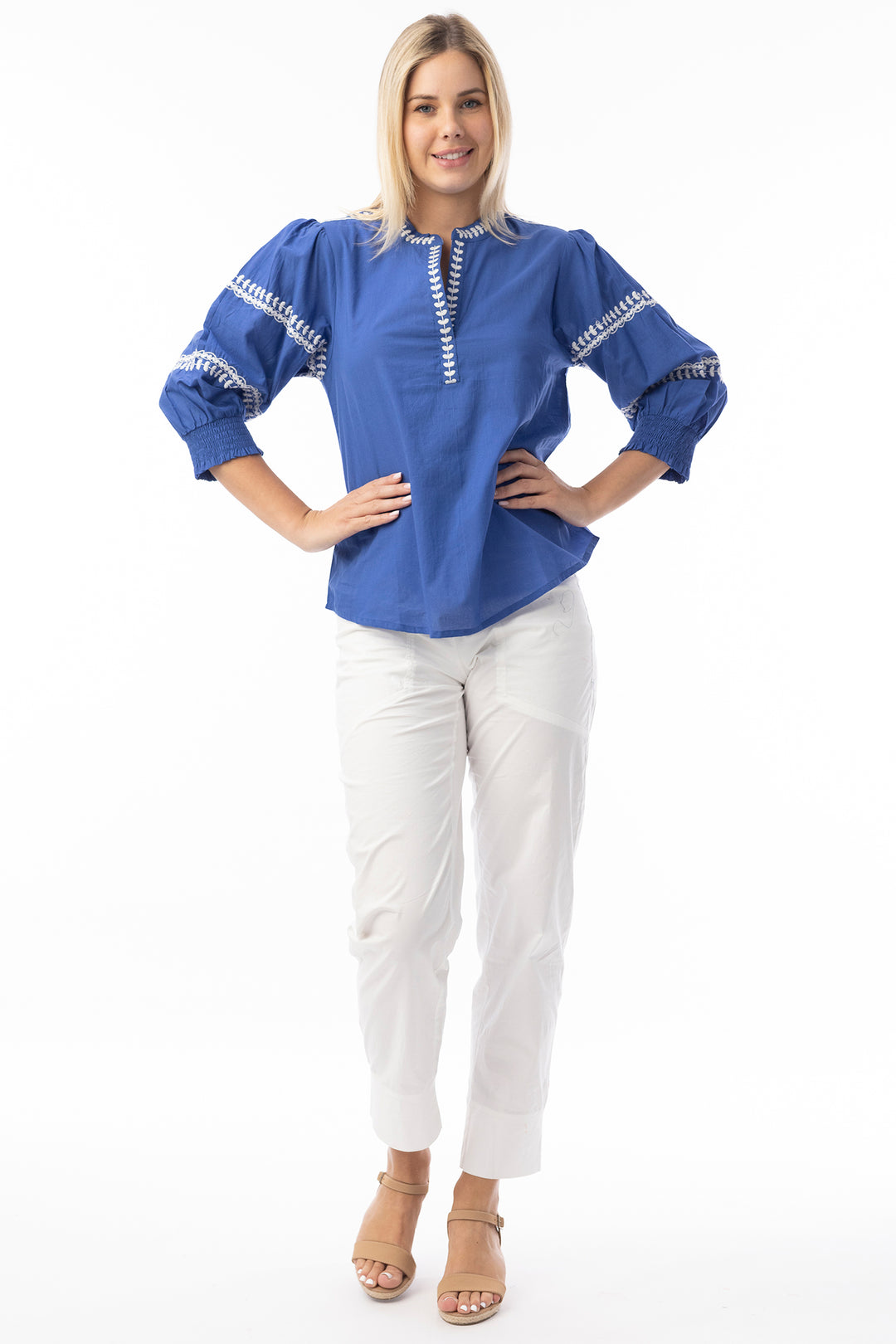 Orientique 32456 Blue Okayama Essentials Embroidered Top