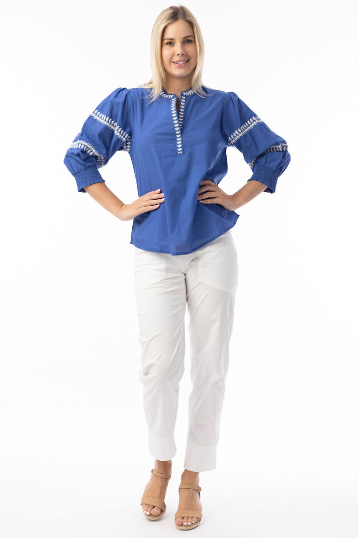 Orientique 32456 Blue Okayama Essentials Embroidered Top