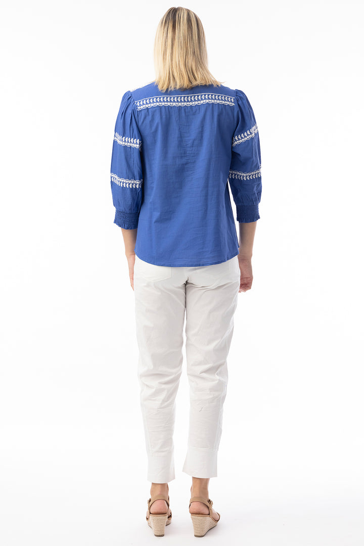 Orientique 32456 Blue Okayama Essentials Embroidered Top