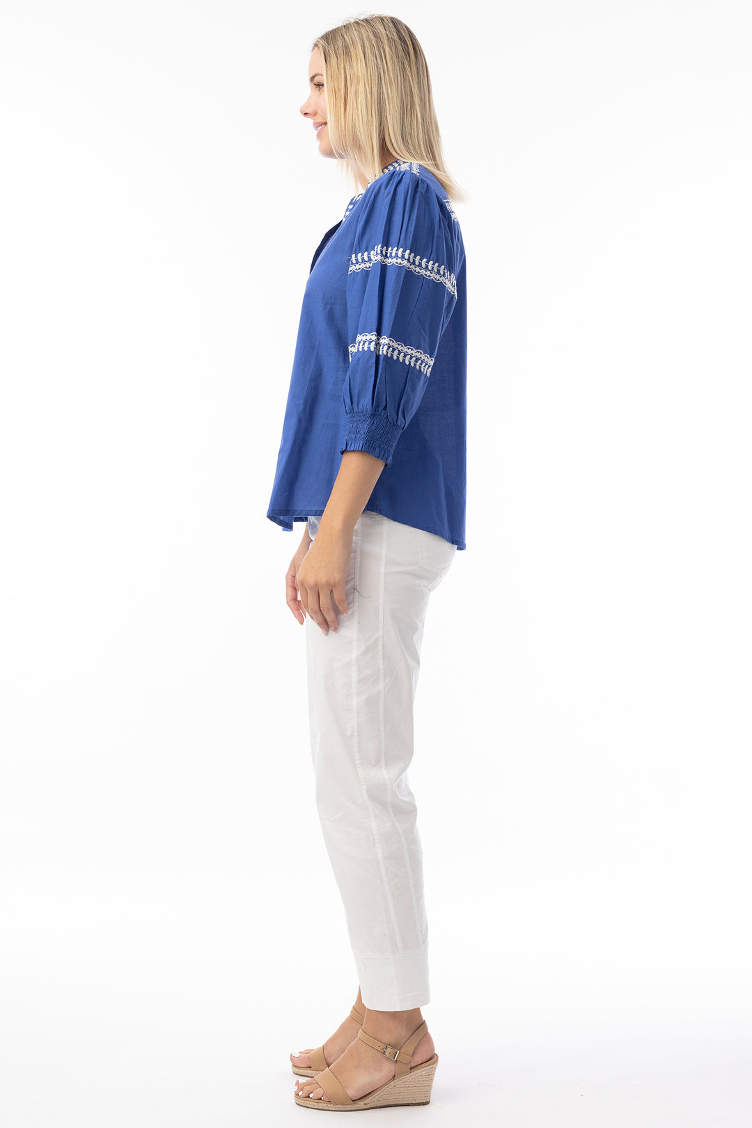 Orientique 32456 Blue Okayama Essentials Embroidered Top