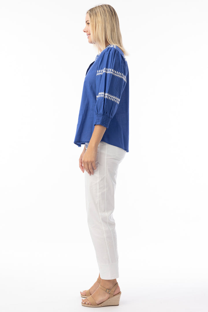 Orientique 32456 Blue Okayama Essentials Embroidered Top