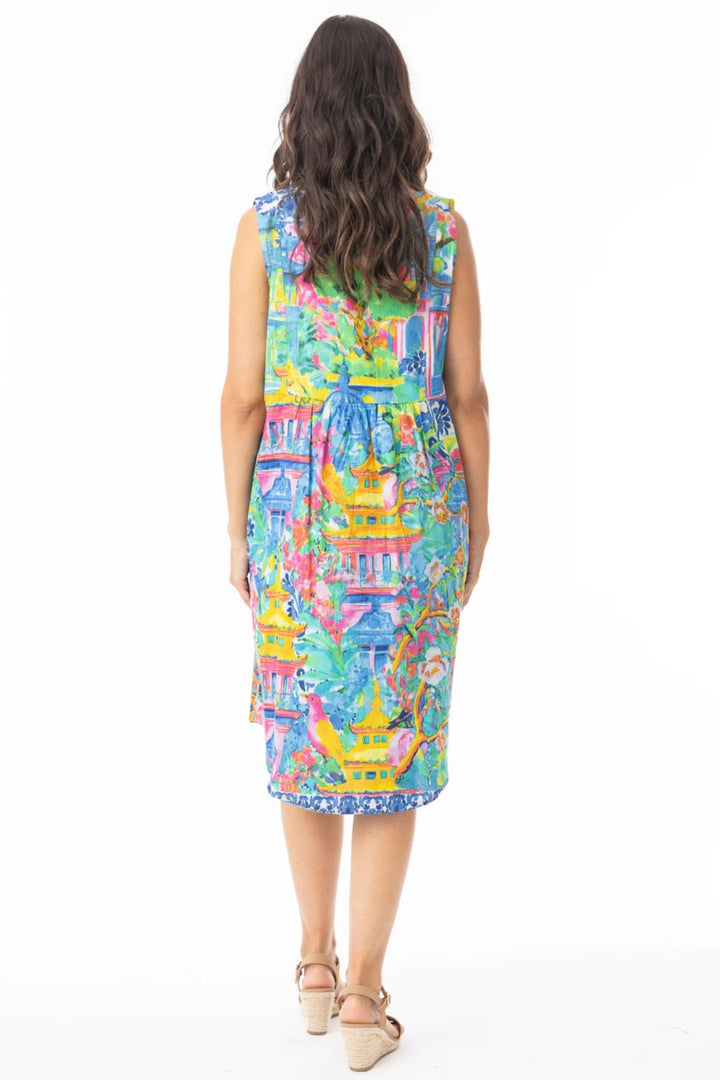 Orientique 40186 Blue Okayama Print Reversible Shift Dress