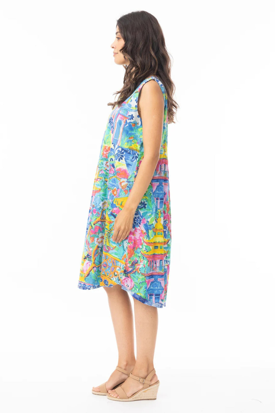Orientique 40186 Blue Okayama Print Reversible Shift Dress