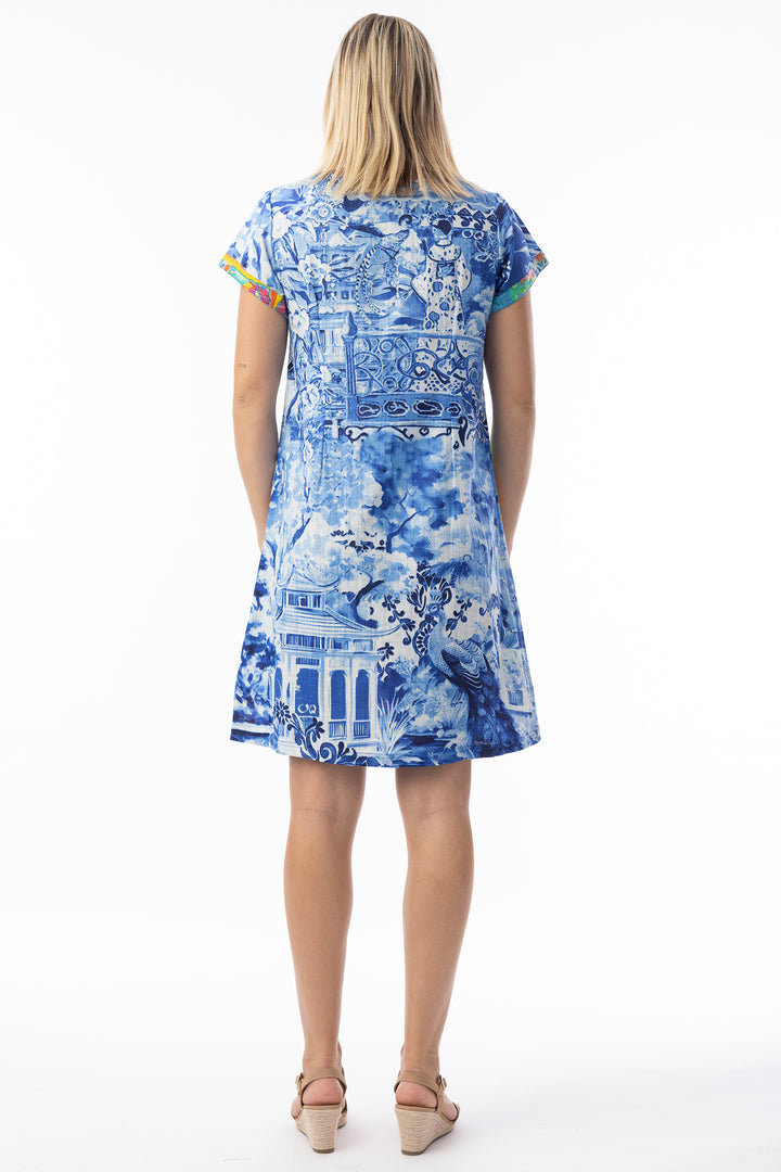 Orientique 40191 Blue Okayama Patch Print Dress