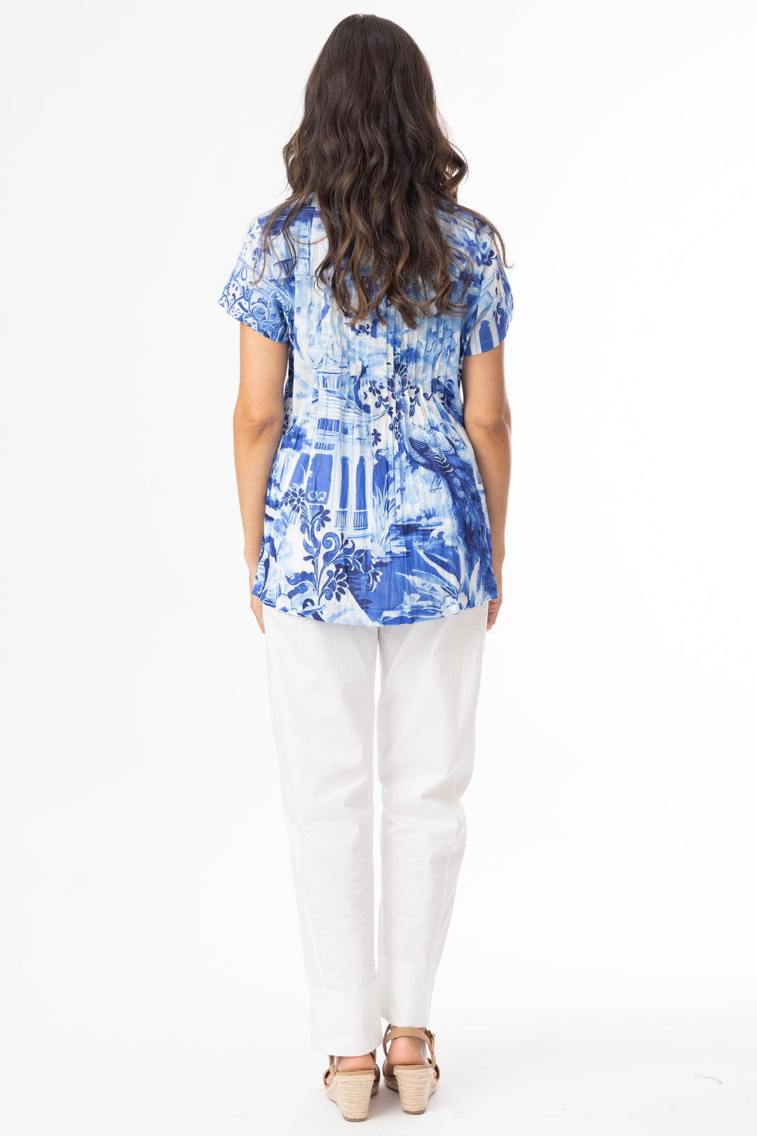 Orientique 42187 Blue Okayama Print Pleated Top