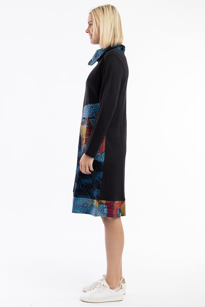 Orientique 61724 Black Billie Jean Print Patch Pockets Dress