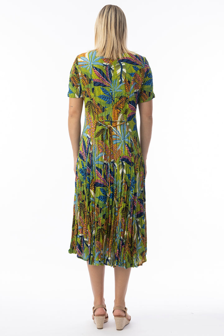 Orientique 61757 Green Tayrona Print Short Sleeve Godet Dress