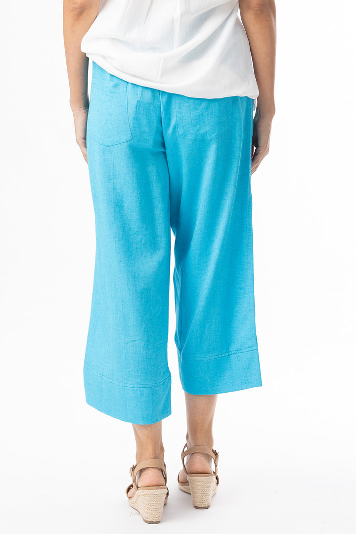 Orientique 6697 Aqua Blue Linen Blend Essentials Cropped Trousers