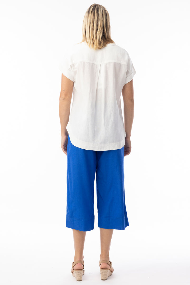 Orientique 6697 Electric Blue Linen Blend Essentials Cropped Trousers