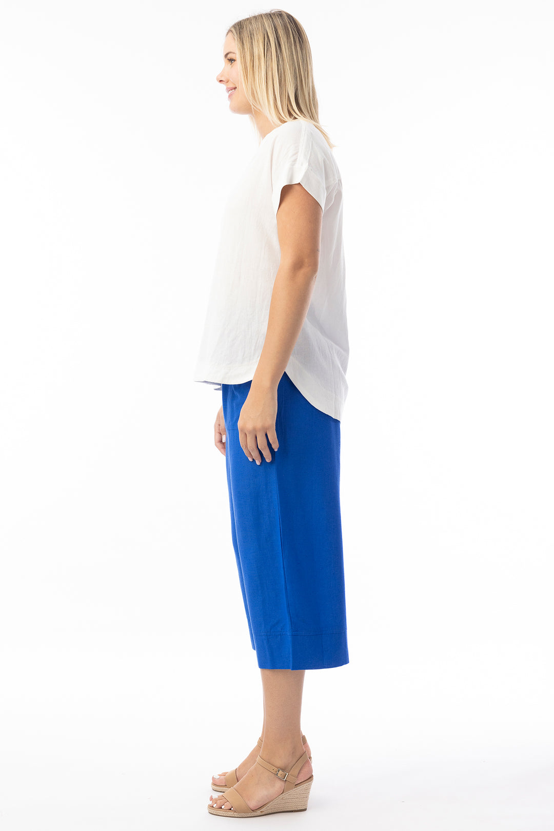 Orientique 6697 Electric Blue Linen Blend Essentials Cropped Trousers