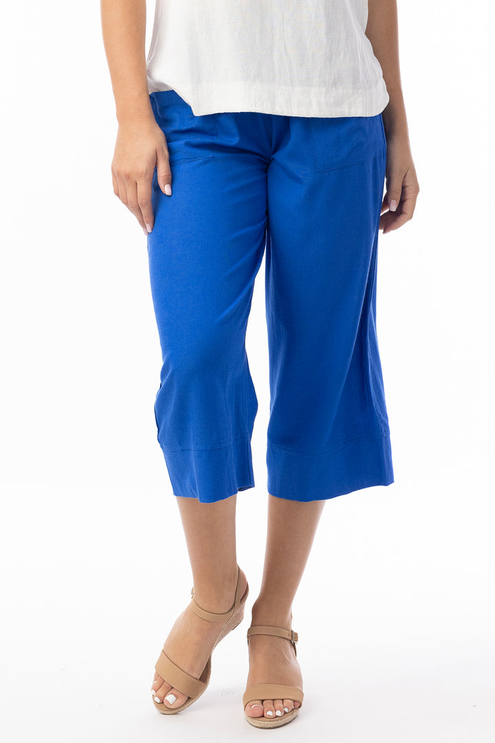 Orientique 6697 Electric Blue Linen Blend Essentials Cropped Trousers