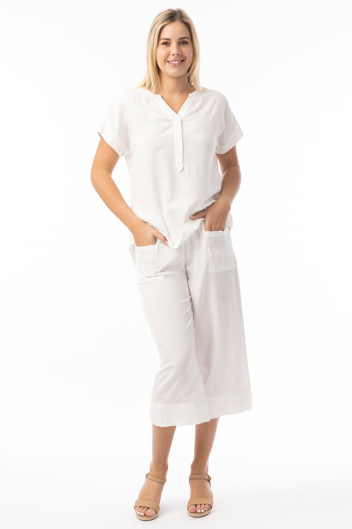 Orientique 6697 White Linen Blend Essentials Cropped Trousers
