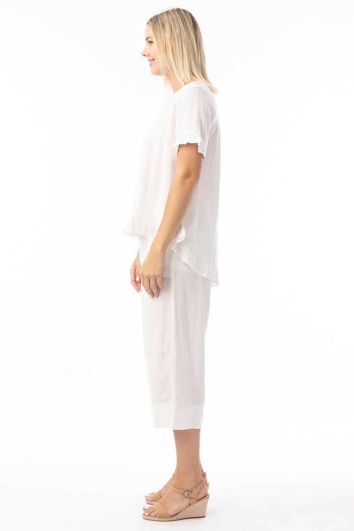 Orientique 6697 White Linen Blend Essentials Cropped Trousers