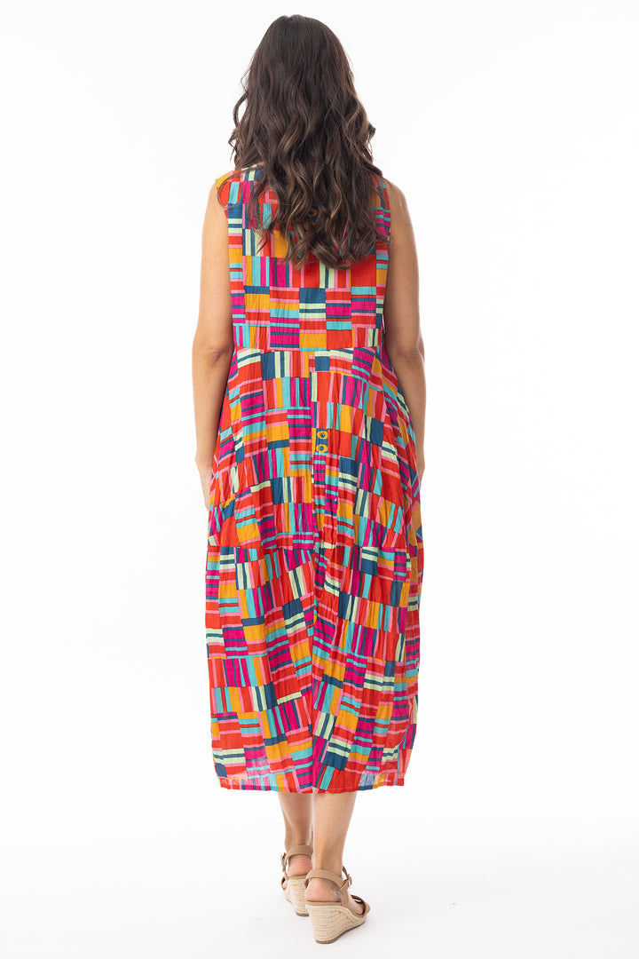 Orientique 71599 Red Peru Print Sleeveless Bubble Dress